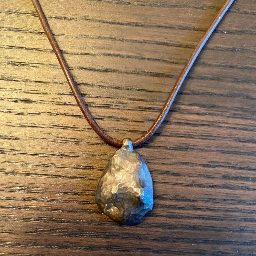 Silpada Sterling Silver Nugget Pendant on Brown Leather Necklace